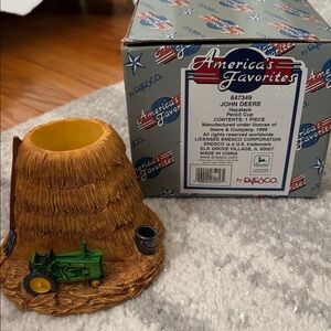 John Deere Enesco Haystack Pencil Holder with Green Tractor